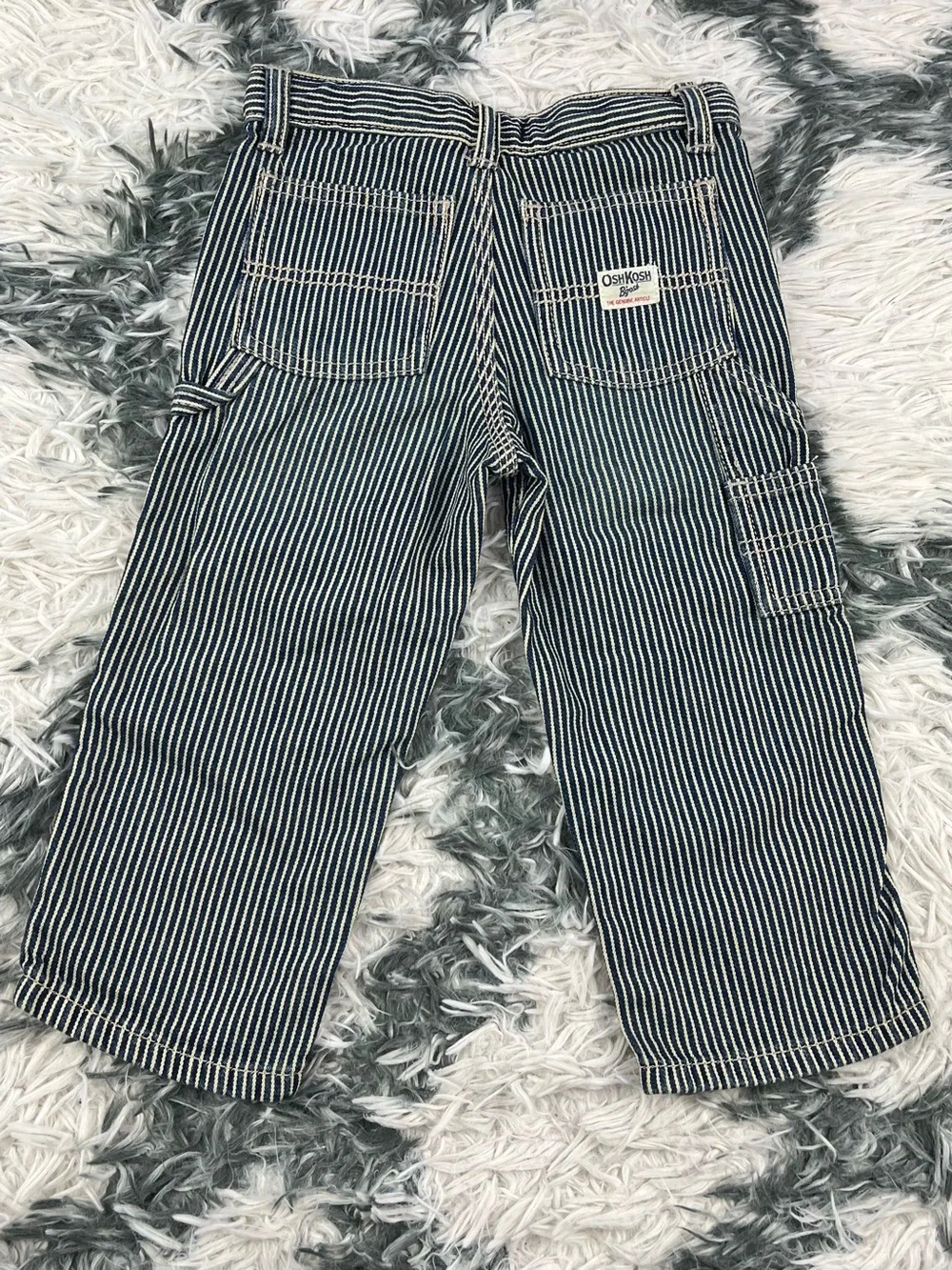 NWT Oshkosh B’gosh Kids Toddler Carpenter Jeans Blue White Hickory Striped 24M